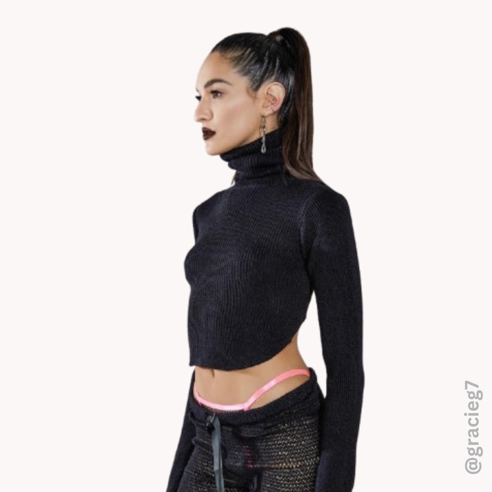 DollsKill Darkerwavs Open Back Turtleneck Crop Top | Size L